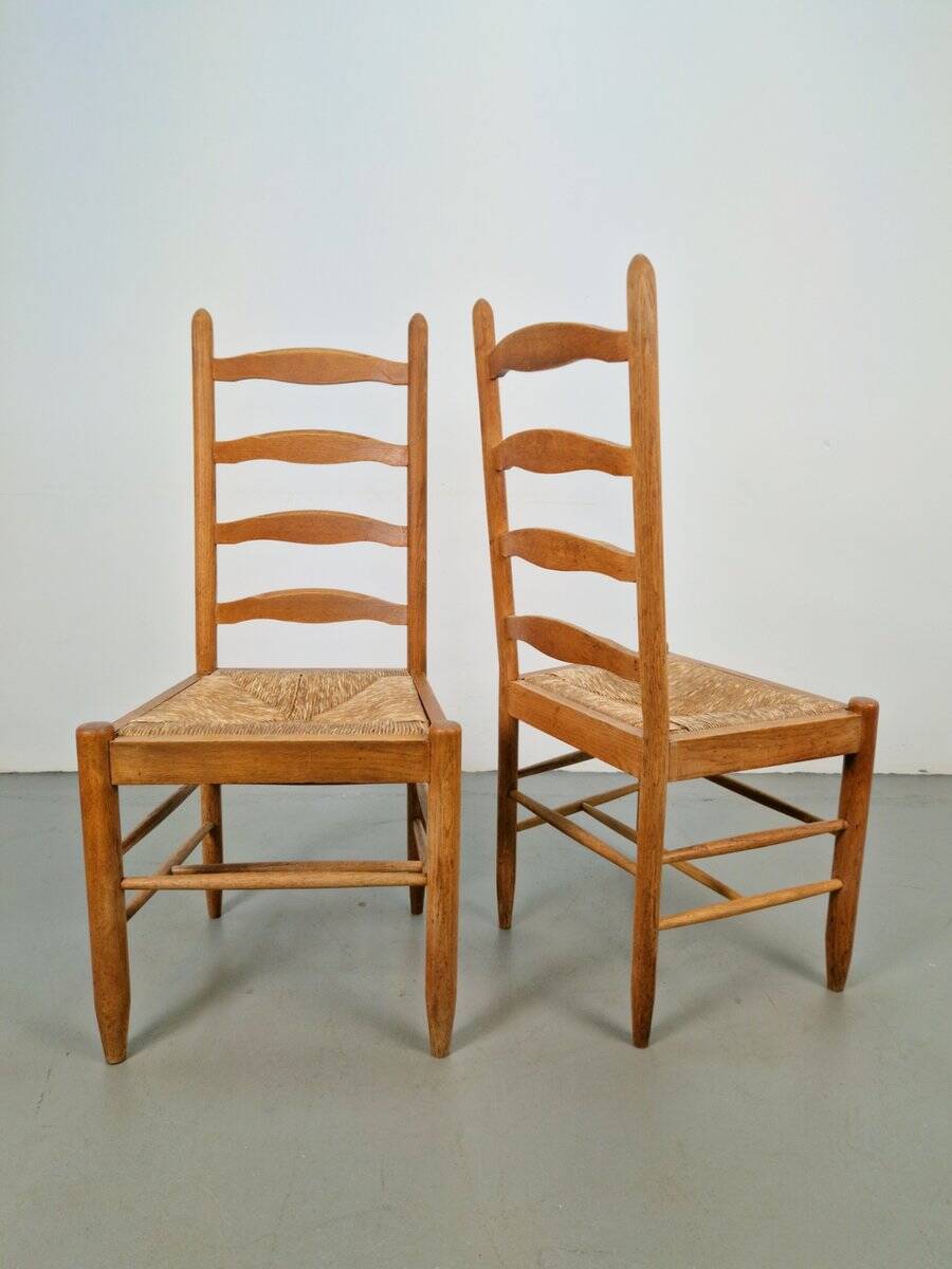 Vintage Brutalist Wicker Ladder Chairs, 1960s, Set of 2