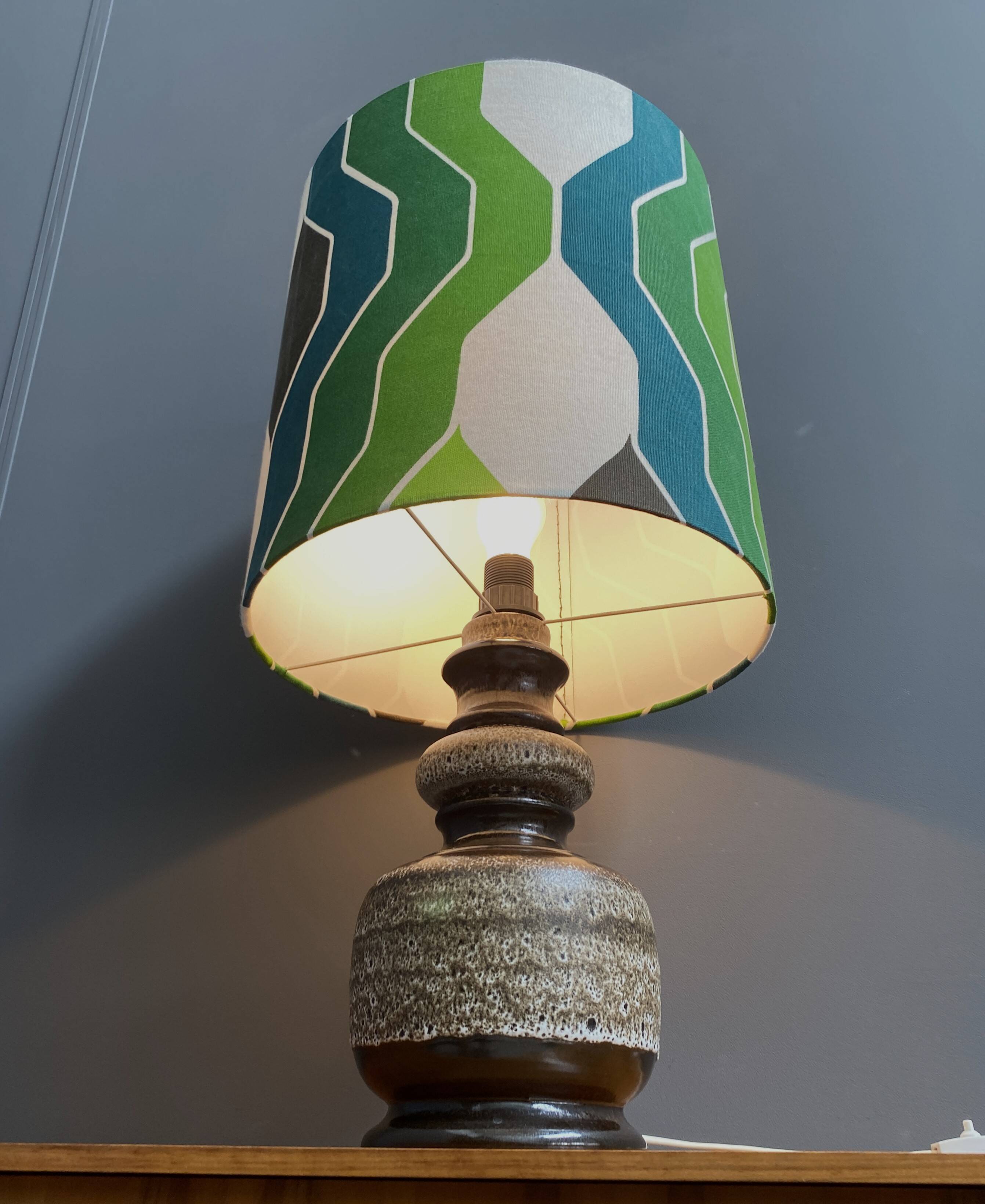 Ceramic table lamp green shade by  Hustadt-leuchten 1970s