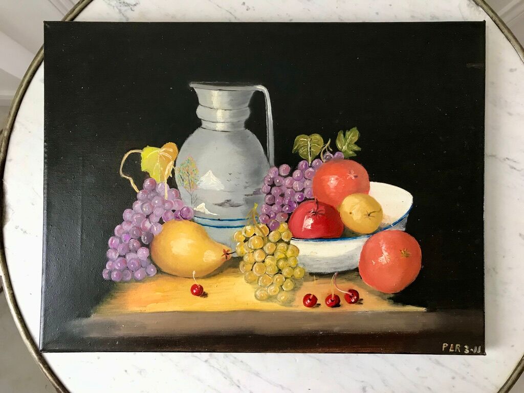 Painting oil on canvas colorful still life vintage
