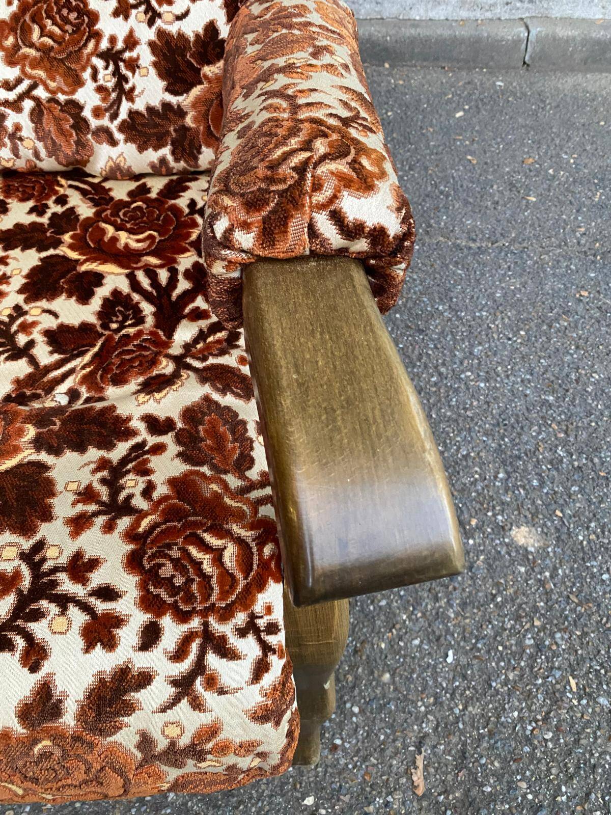 Vintage 70s 3-seater convertible sofa in floral velvet Méral France 1970