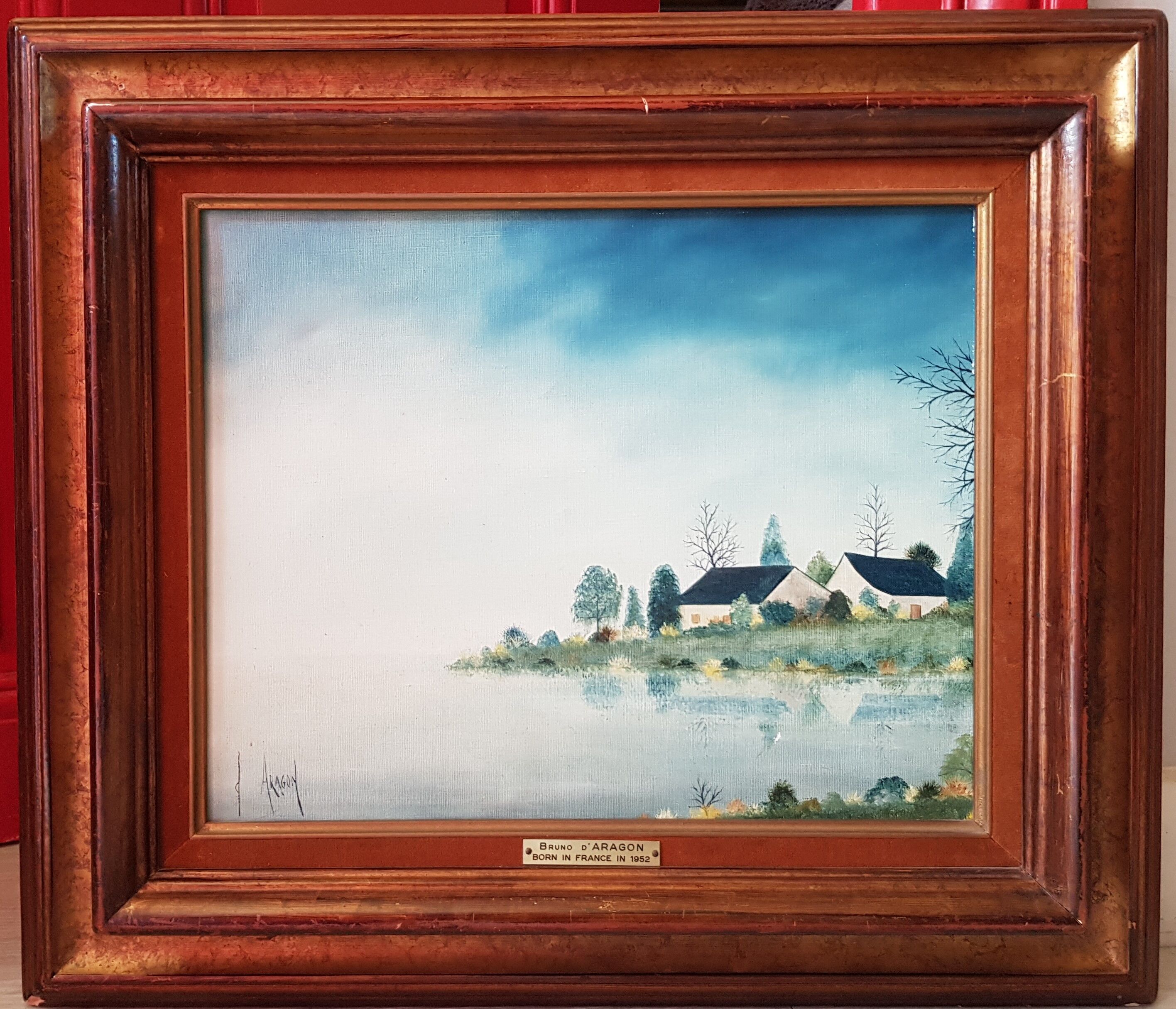 Oil on canvas signed Bruno d'Aragon - "Stormy sky over the Briere" 32 x 38 cm