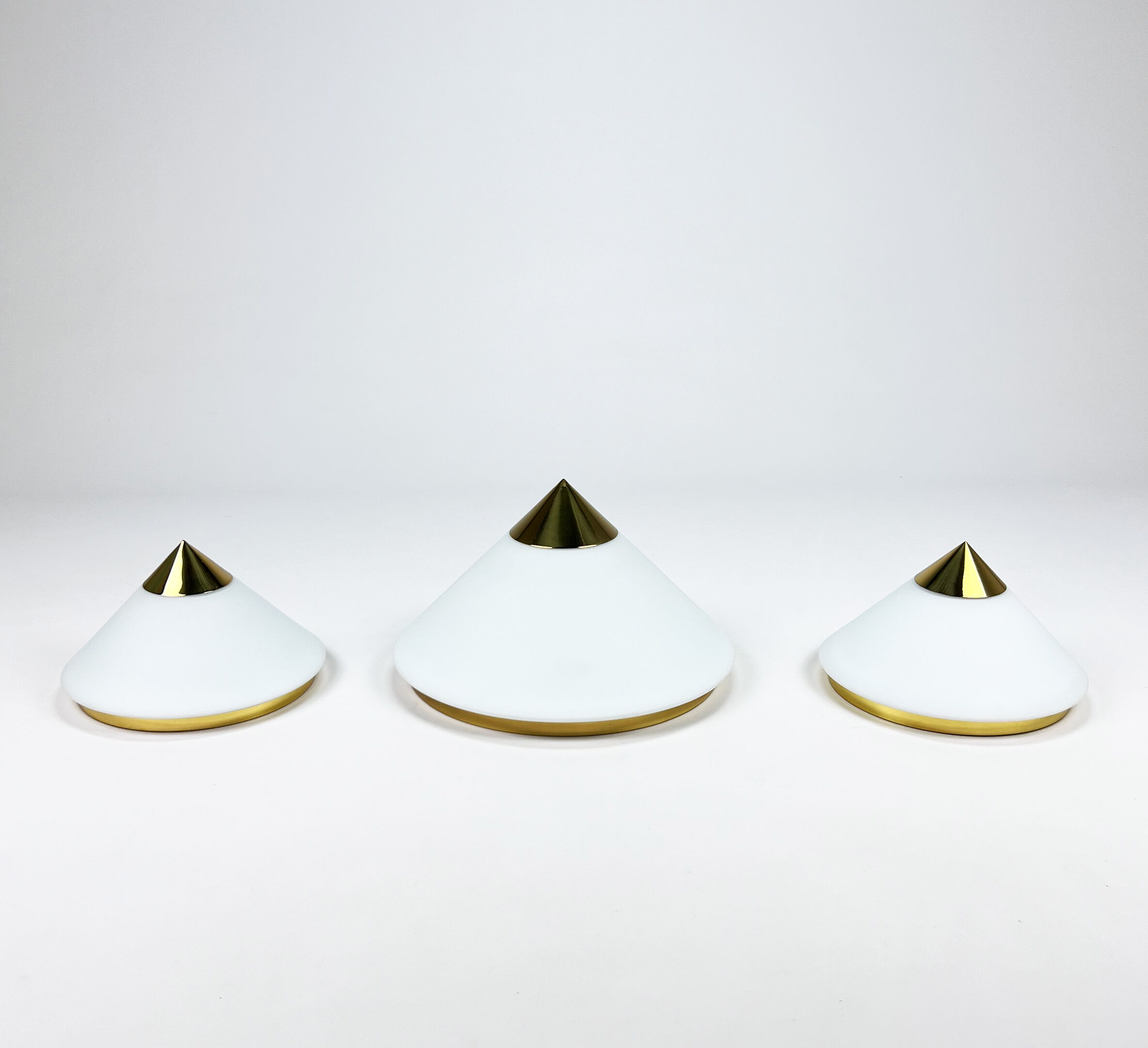 Hollywood Regency Brass and Opaline Glass Ceiling/Wall lamp by Glashutte Limburg, 1970s