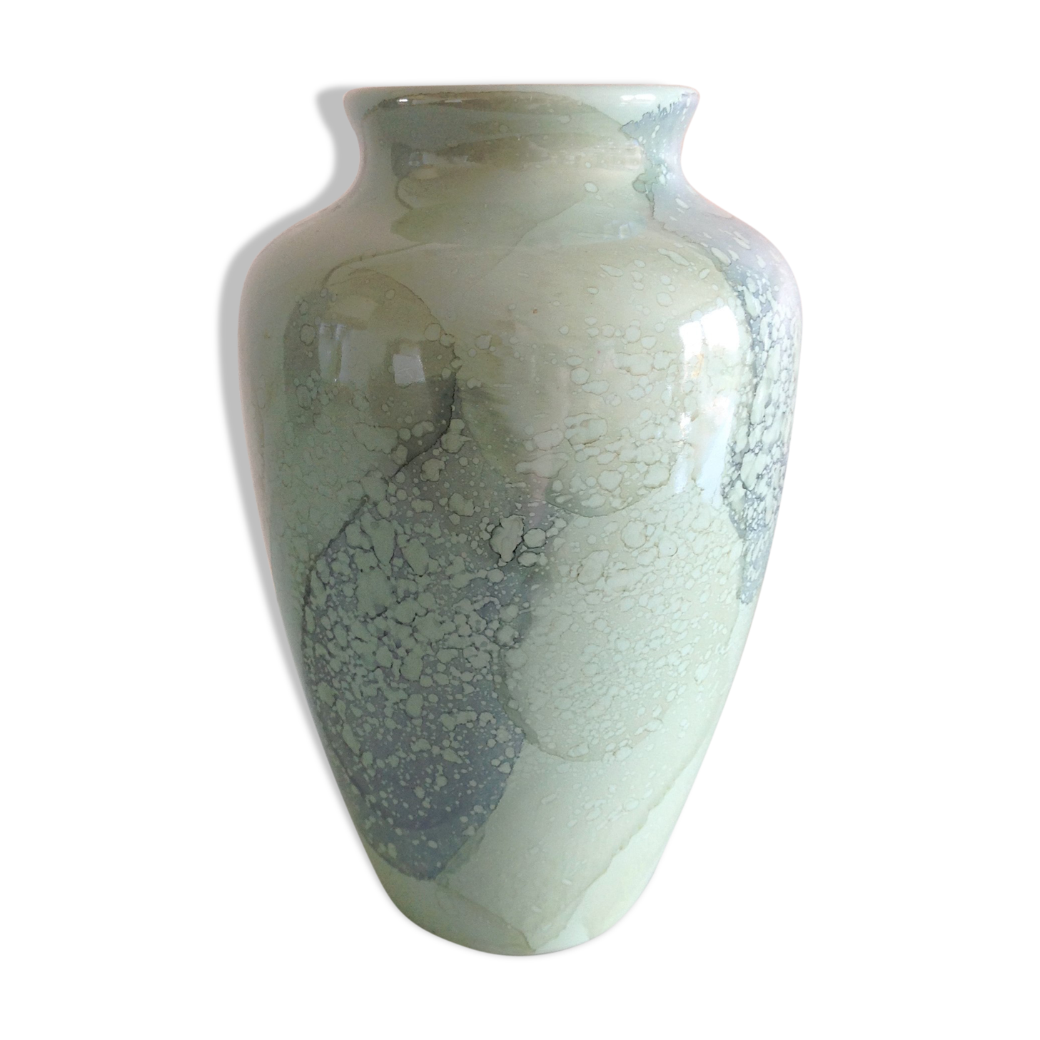 Pearly green ovoide vase by Scheurich Keramik / vintage 60s-70s