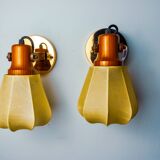 Pair of articulated "Cocoon" wall lights, resin and pine, Italy, 1970