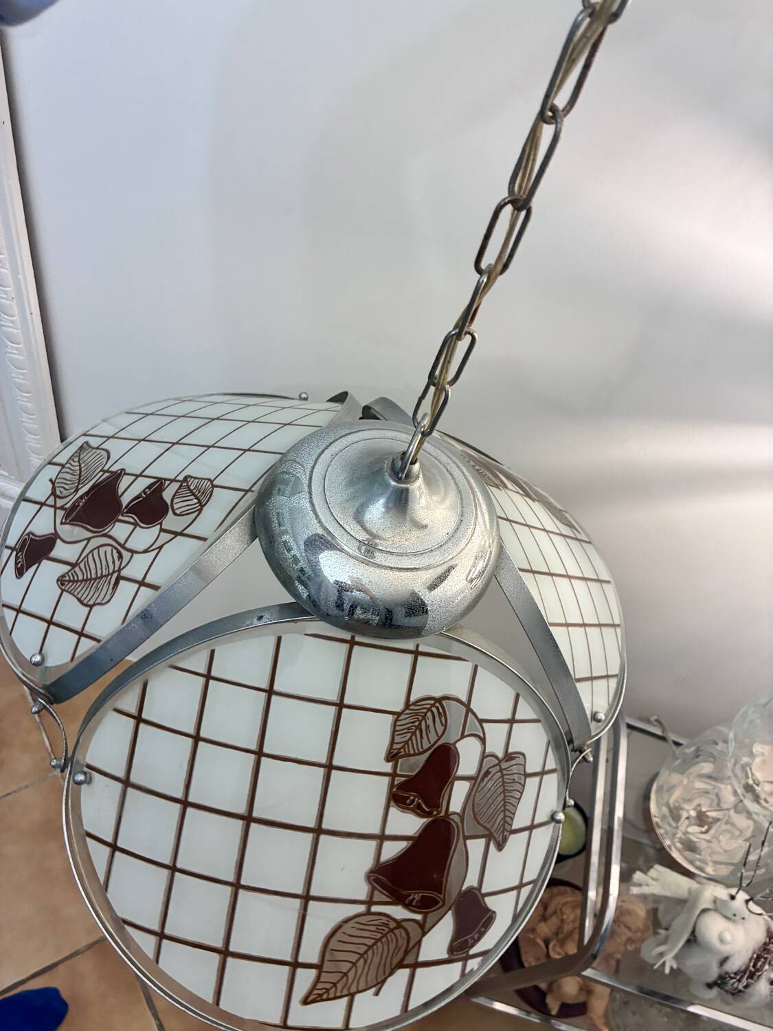 Vintage steel/glass suspension from the 50s/60s.