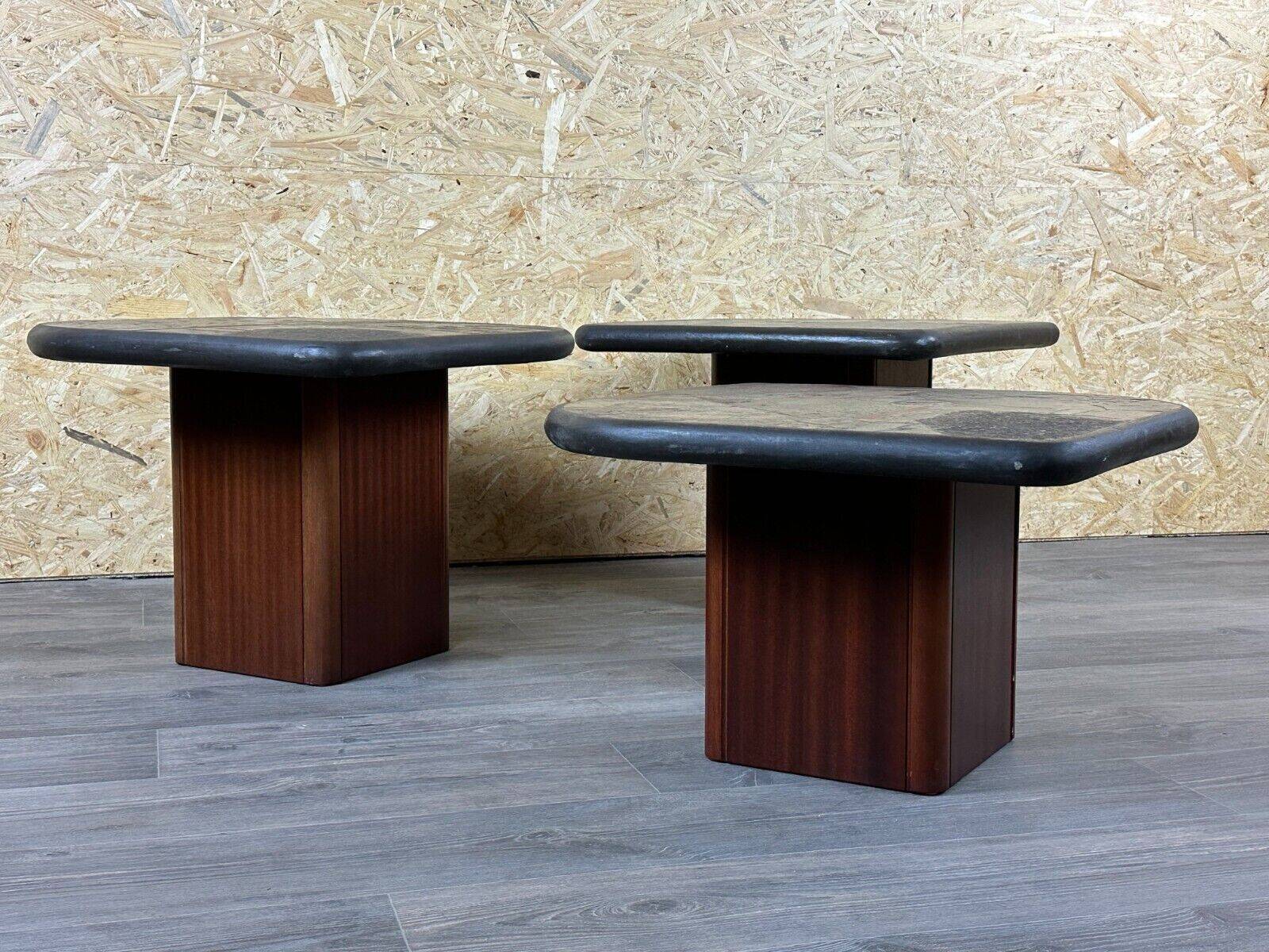 90s set of 3 brutal coffee tables with mosaic by Paul Kingma for Kneip