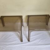 Pair of vintage smoked plexiglass coffee tables, minimalist design from the 1970s, 45 cm