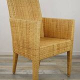 Bridge-style armchair in wood and woven rattan