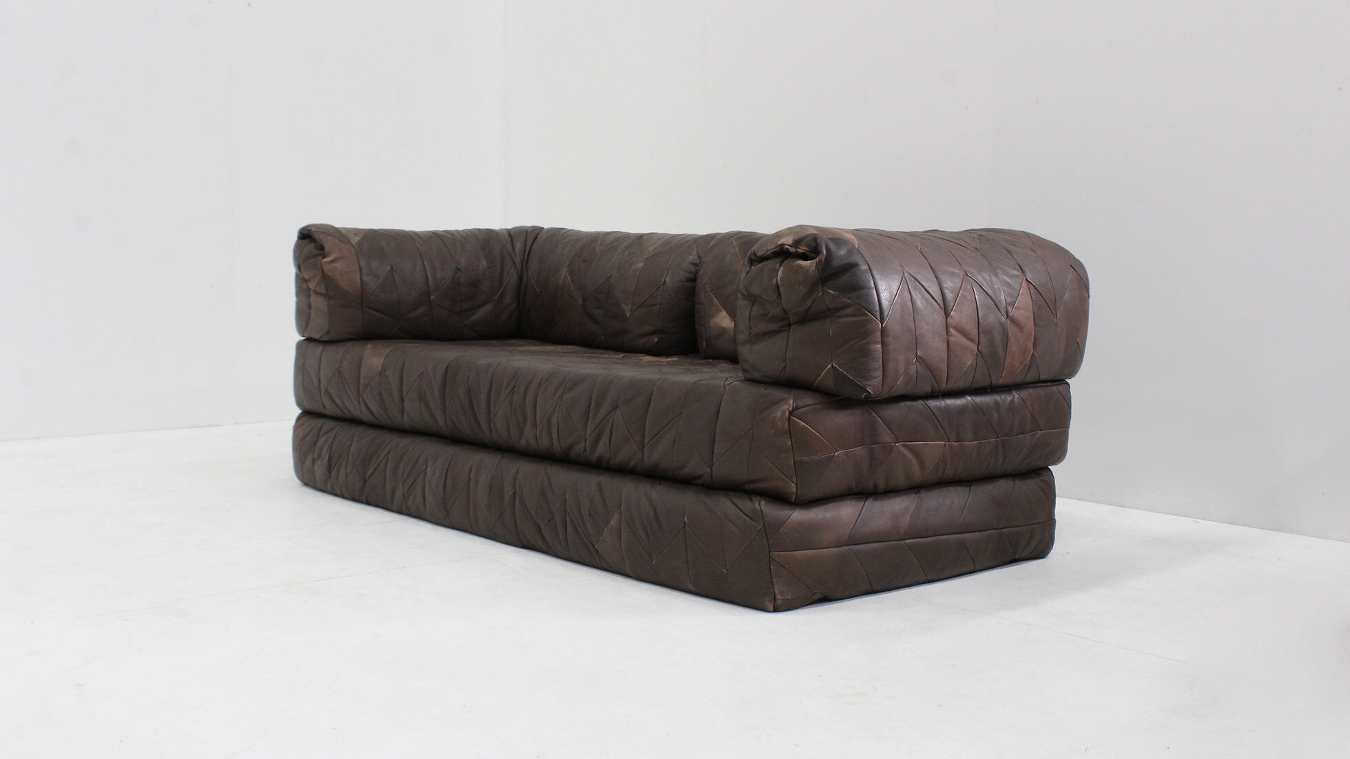 Canapé vintage en cuir patchwork des années 1970