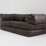 Canapé vintage en cuir patchwork des années 1970