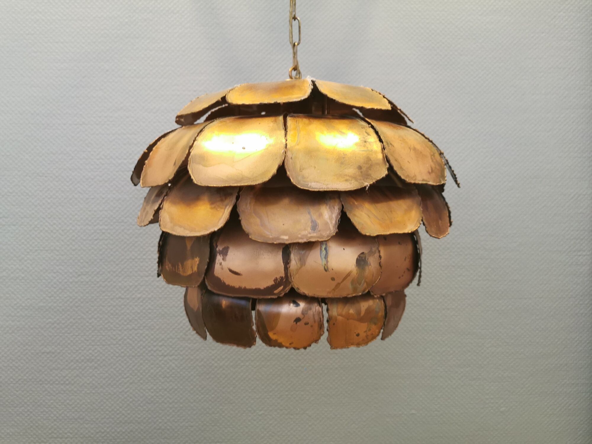 Artichoke lamp, designed by,  Svend Aage Holm Sørensen, with layered flame cut copper slats