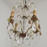 French vintage brass glass crystal 4 light chandelier with Murano droplets 4991
