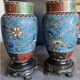 PAIR of Cloisonné Ceramic VASES, Floral Decoration, Bronze Base