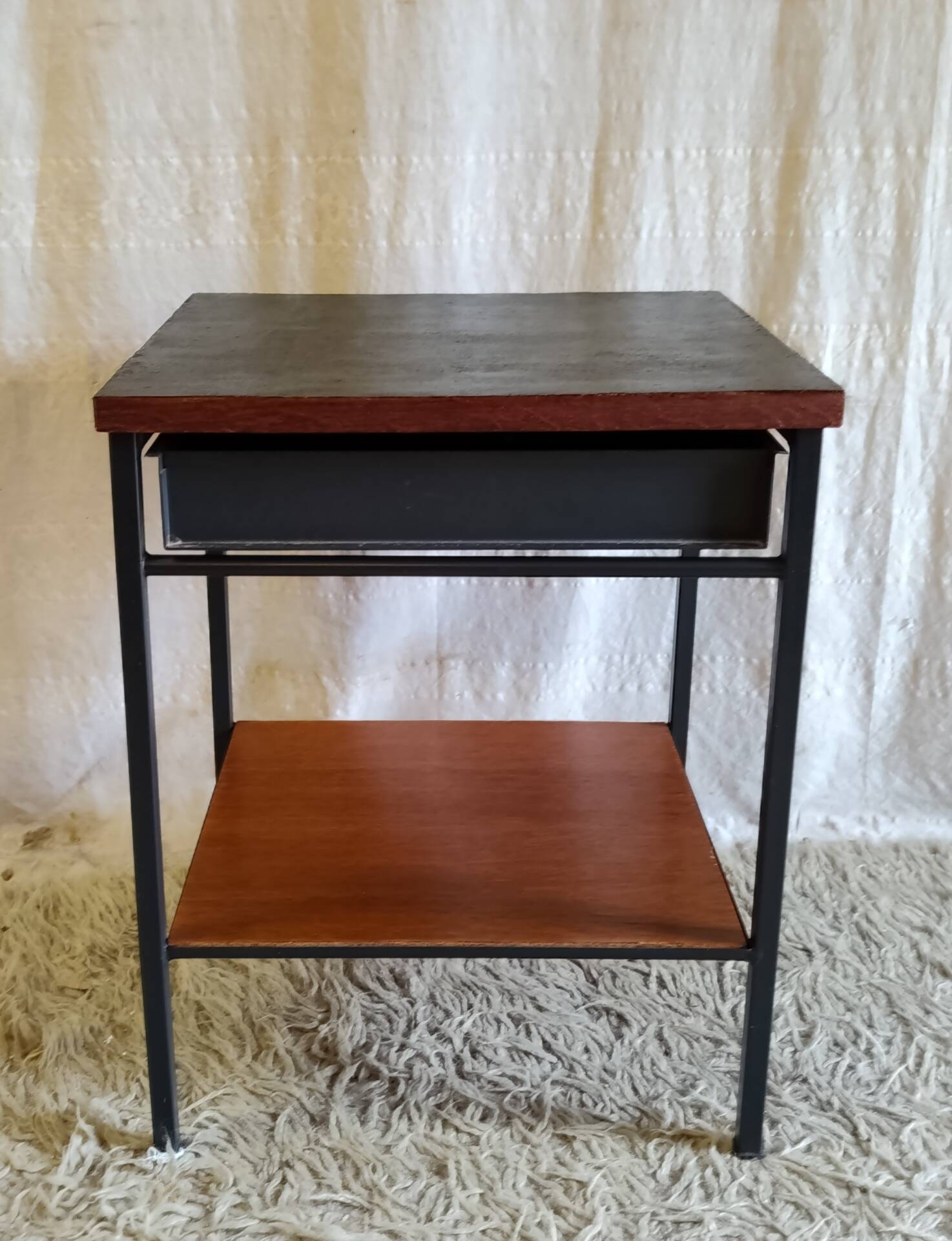 Modernist bedside table in wood and metal - 1950s/60s