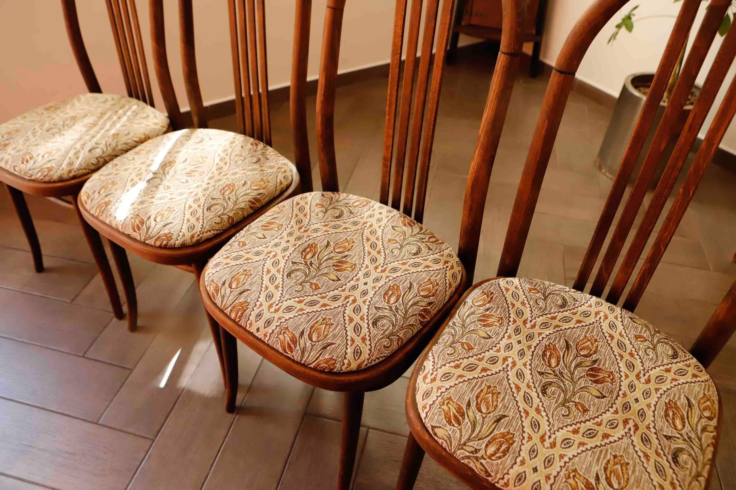 Set of four bentwood TON chairs from the 1970s with floral upholstery
