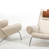 Early Pair Hans Wegner Queen Chairs by Johannes Hansen c.1960 / New Upholst