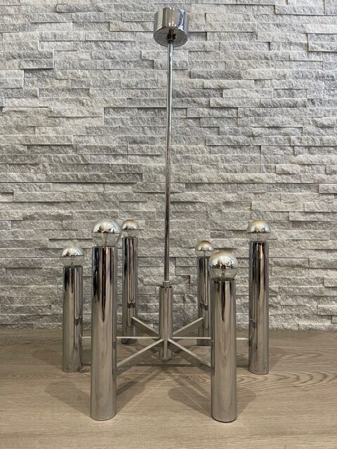 1970 stainless steel modernist chandelier