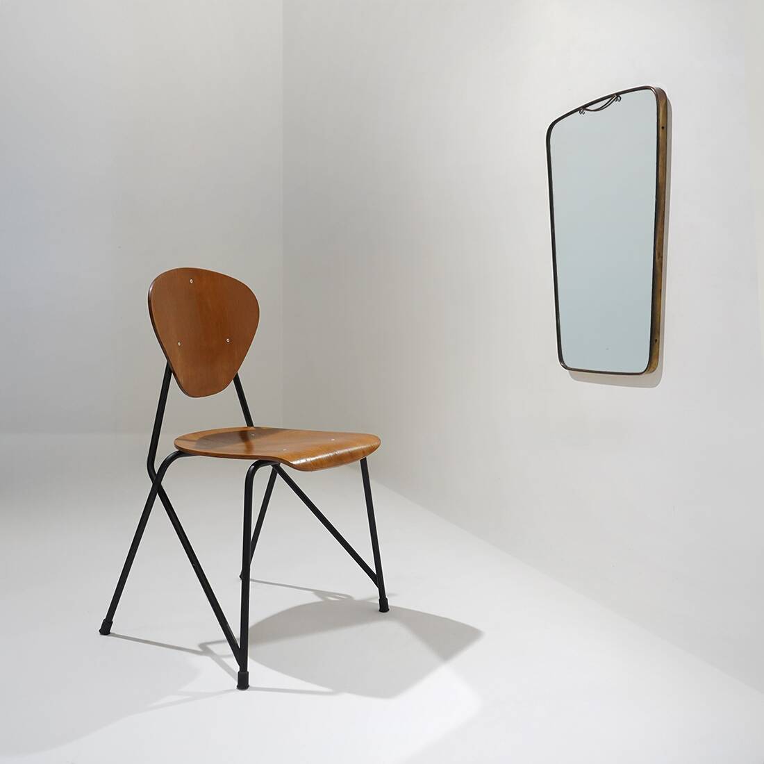 Wall mirror with brass frame, 1950s