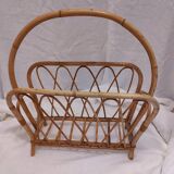 Vintage 1950s woven wicker magazine rack
