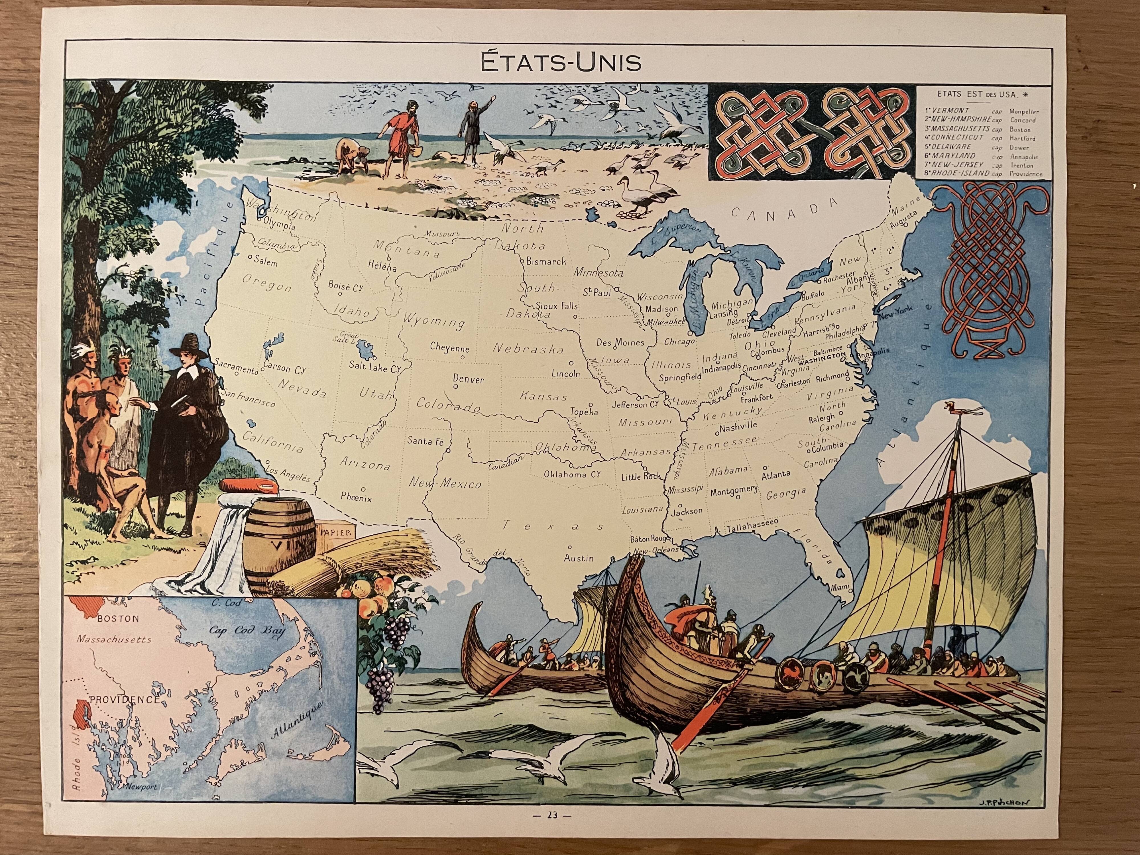 Old poster map of the United States from 1948 - JP Pinchon
