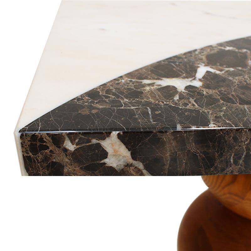 Italian Contemporary Marquetry Marble and Wood Legs Console Table by L.A. Studio