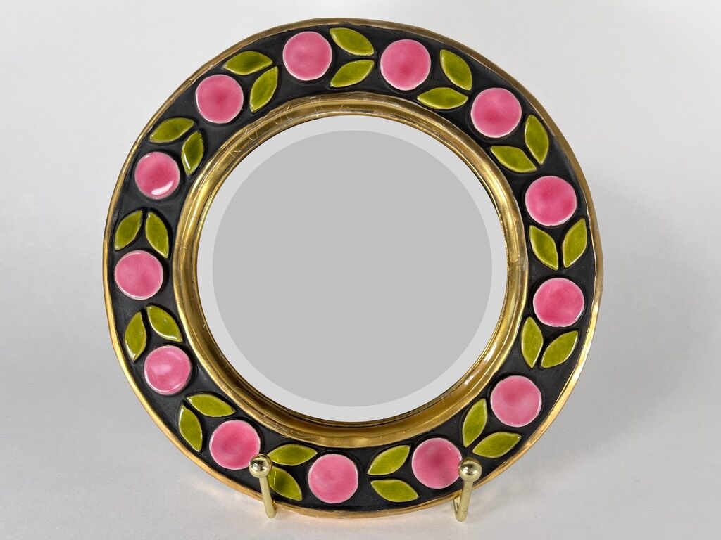 Round mirror Mithé Espelt vintage ceramic 1950