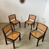 Lot 4 wooden and cane chairs Baumann design symphony model 70s vintage