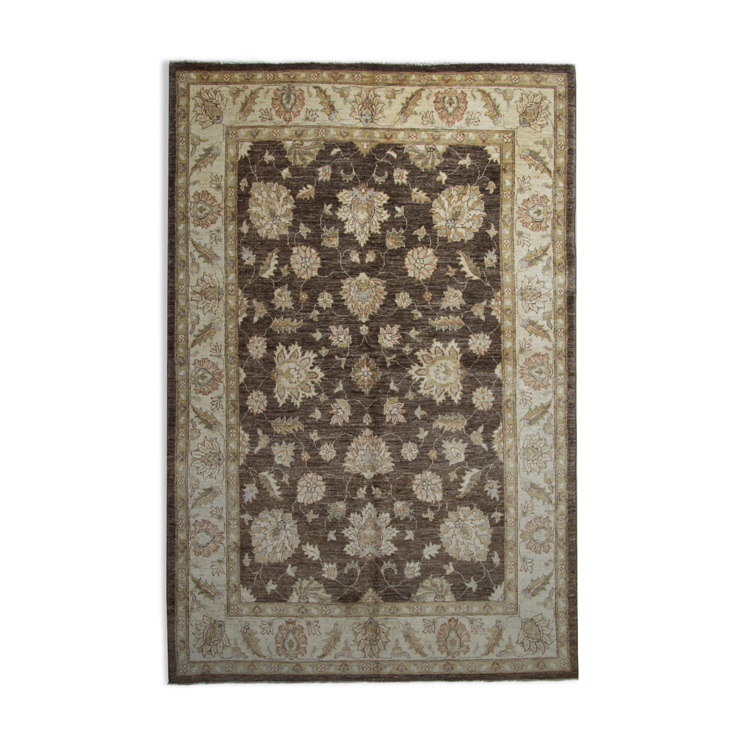 Brown Wool Rug Handmade Ziegler Carpet- 167x251cm