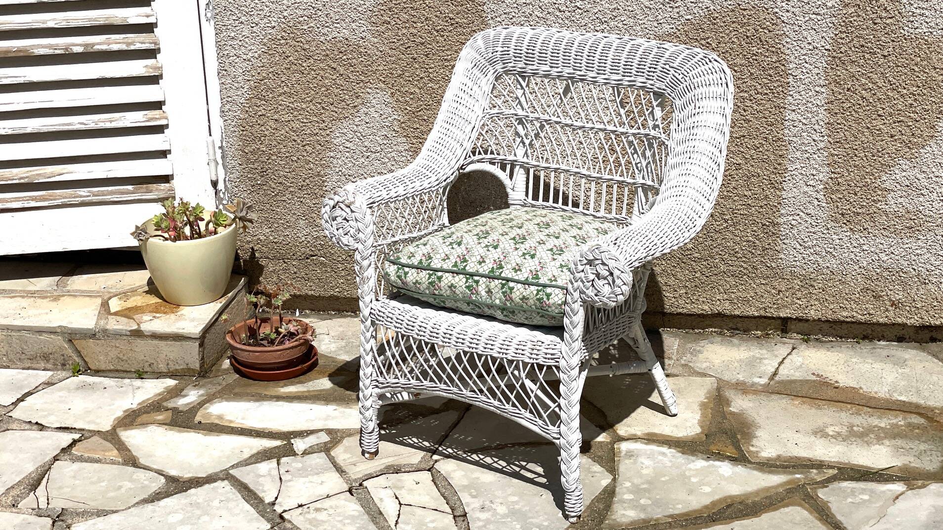 Vintage rattan kids garden armchair