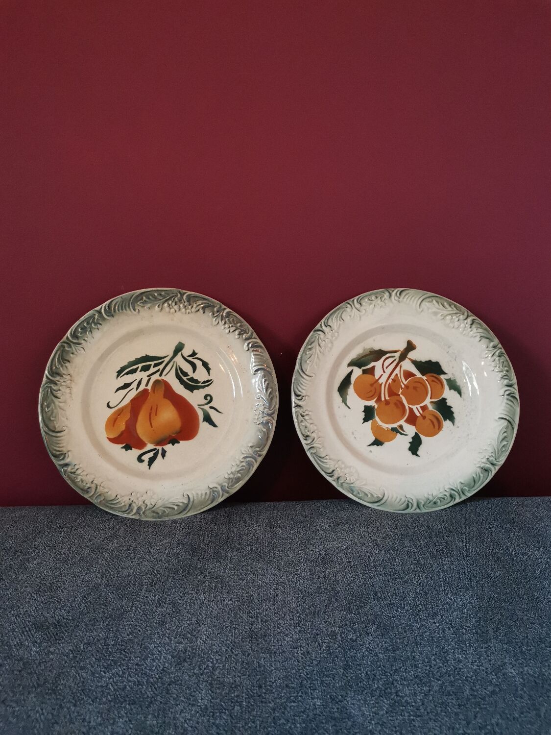 Slip fruit plates Faience New Givors
