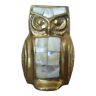 Owl, owl in golden brass and mother-of-pearl 70s