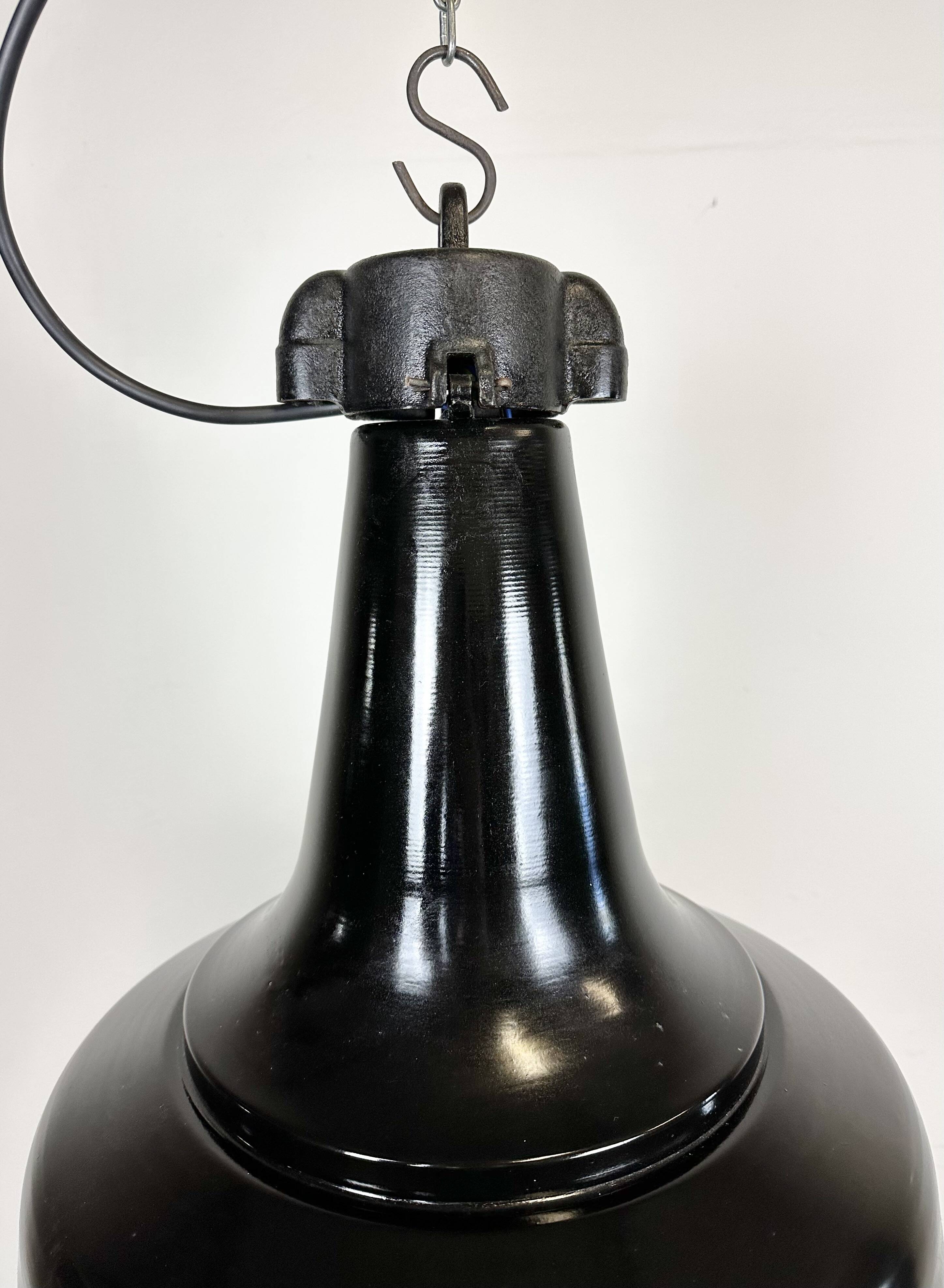 Industrial black pendant factory lamp with cast iron top, 1970s