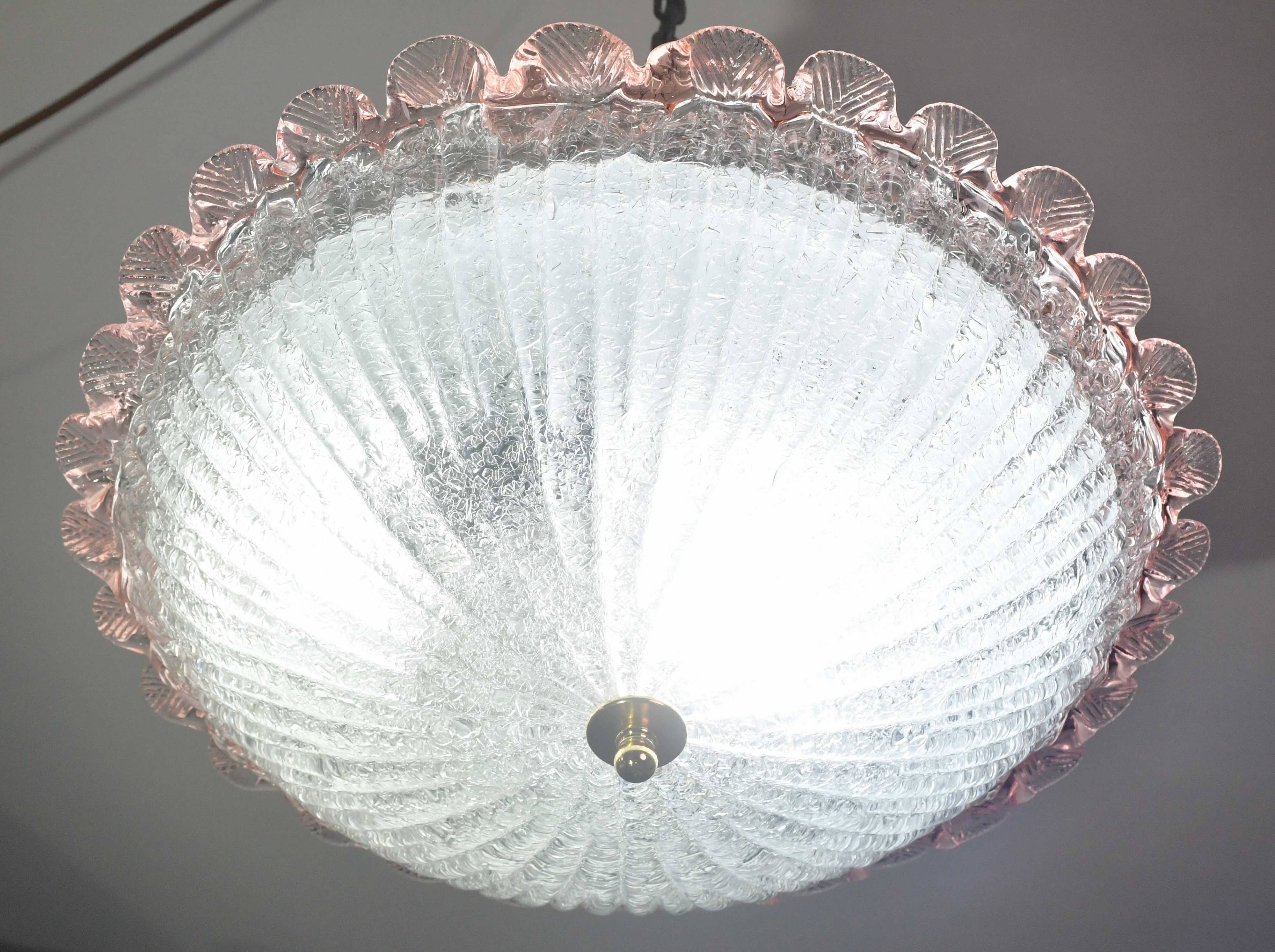 Precious Italian pink Murano glass ceiling fixture, Murano, 1970