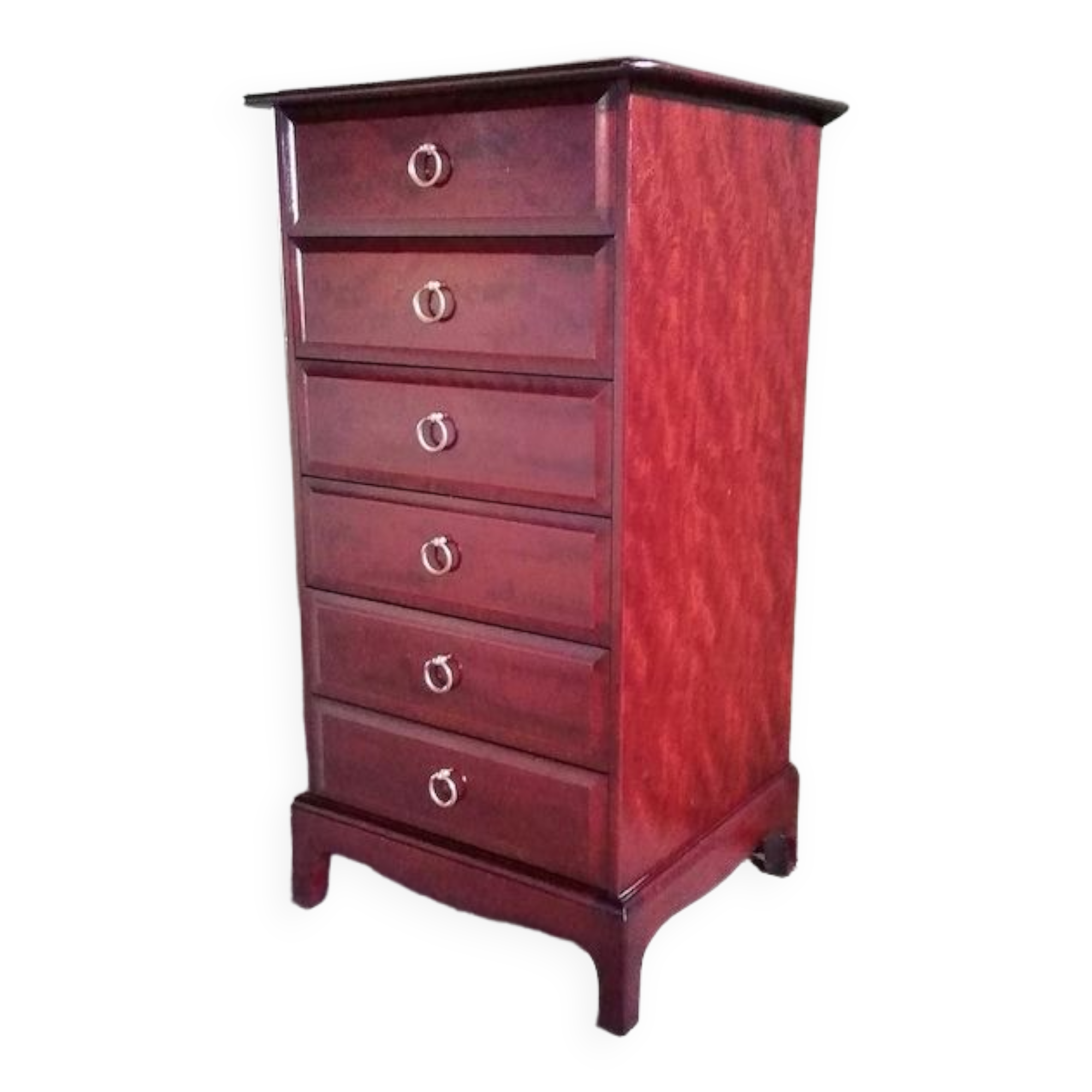 Midcentury 1970s stag minstrel six drawer narrow chest of drawers tallboy by John and Sylvia Reid