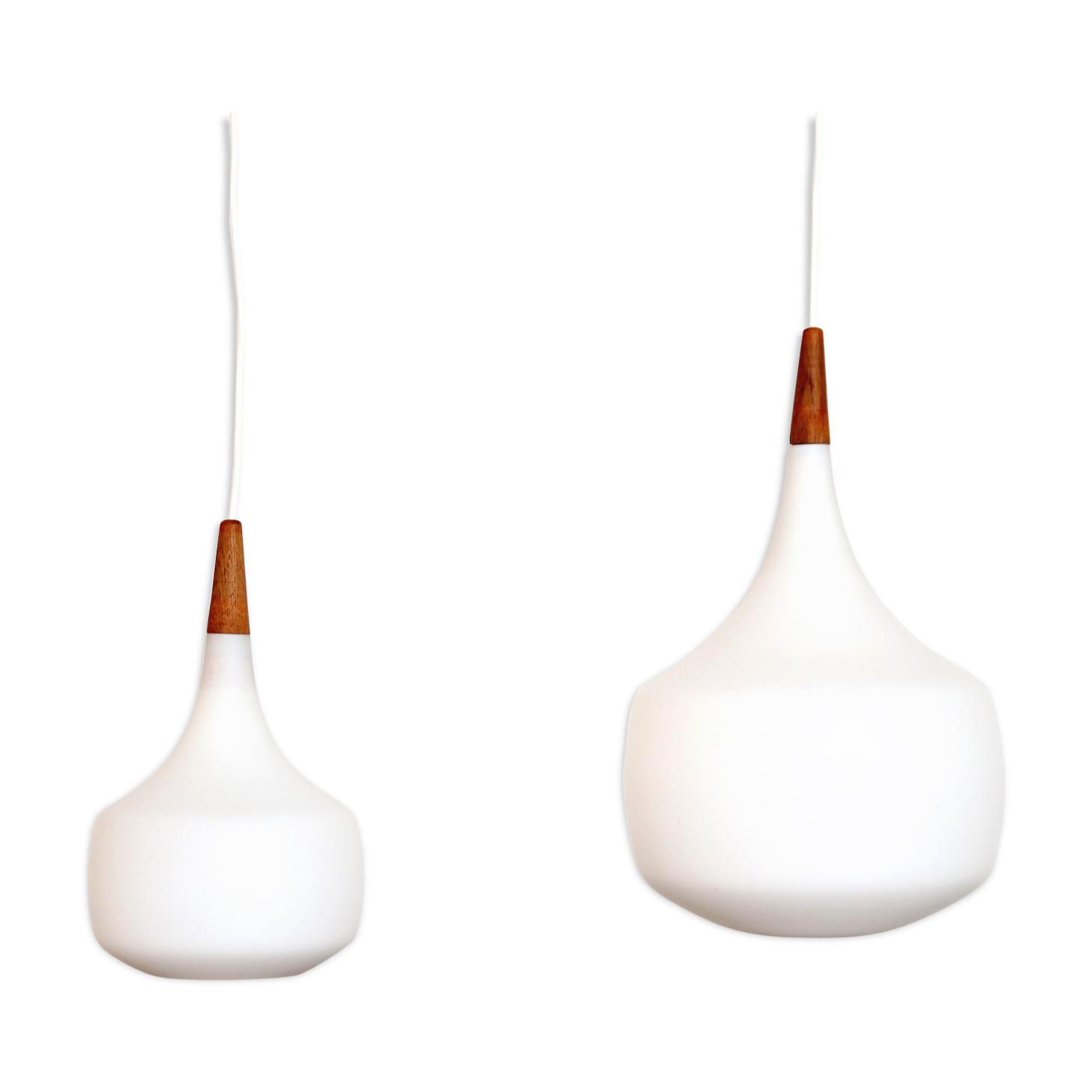 Set of two Holmegaard opaline glass pendant lamps