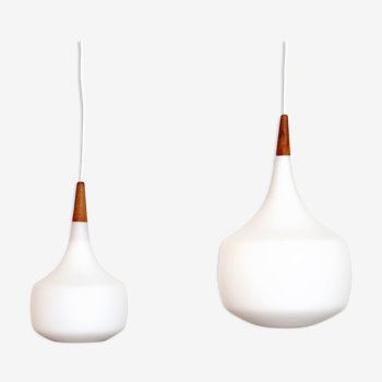 Set of two Holmegaard opaline glass pendant lamps