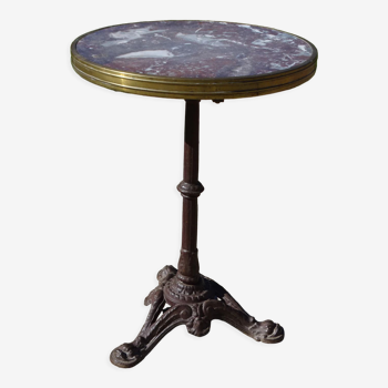 Table guéridon de bistrot "Parisienne" en fonte et marbre griotte