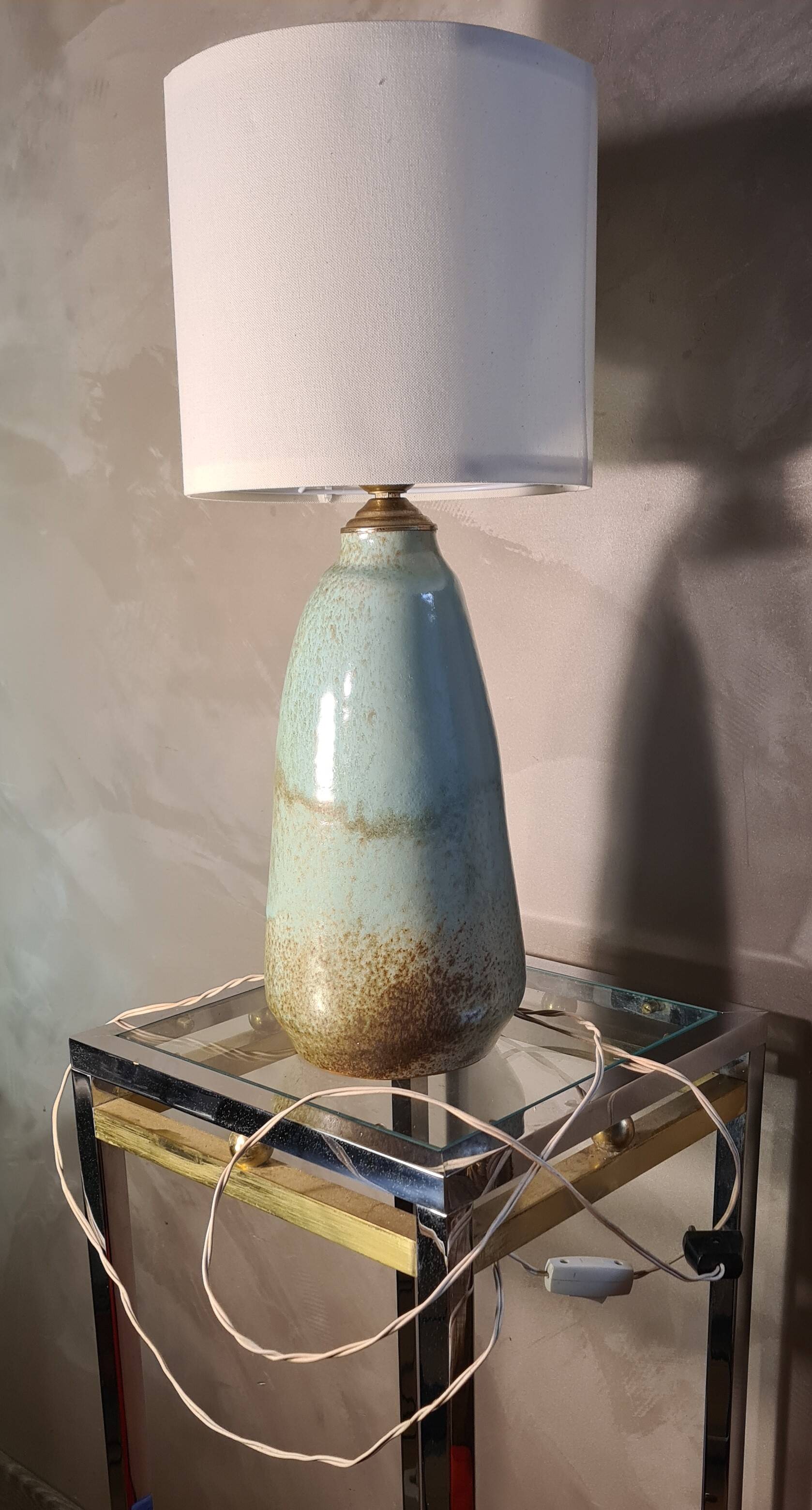 Glazed turquoise green ceramic lamp 48x20 1970