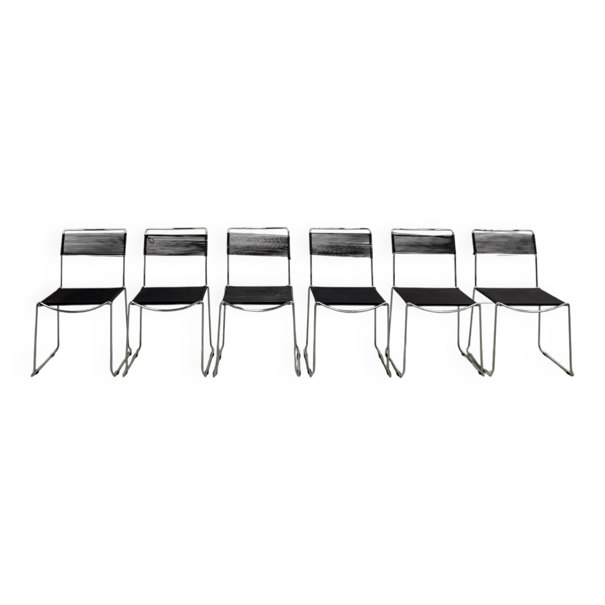 Set of 6 "Spaghetti" Chairs Italian Design 80s – Black & Chrome