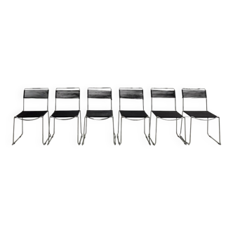 Set of 6 "Spaghetti" Chairs Italian Design 80s – Black & Chrome