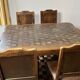 Art Deco extendable oak table with marquetry + 6 chairs – 1920s