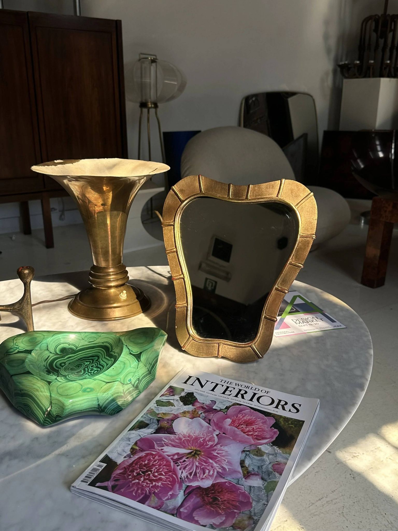 Miroir de table italien en bois doré, années 1950