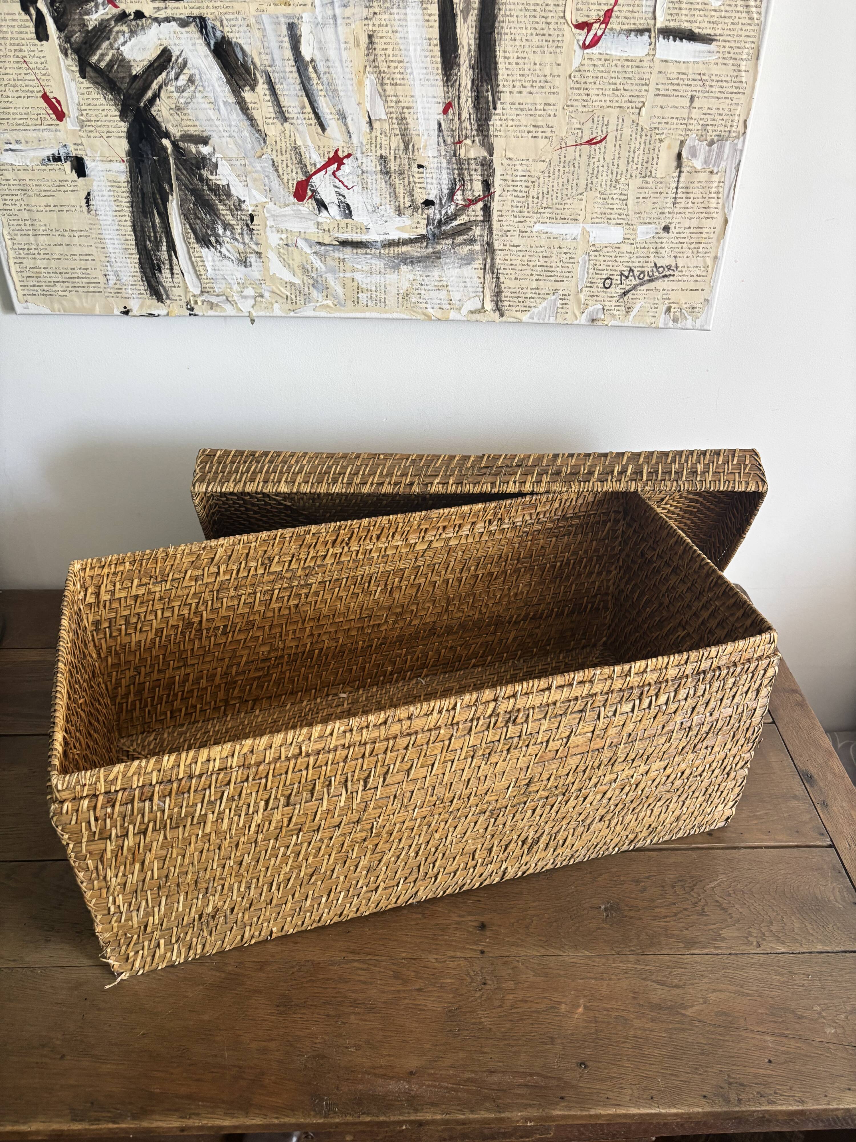 Coffre de rangement / Malle en rotin tressé vintage