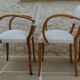 Chic 1950s bridge chairs in solid wood, white and beige, hand-stitched.