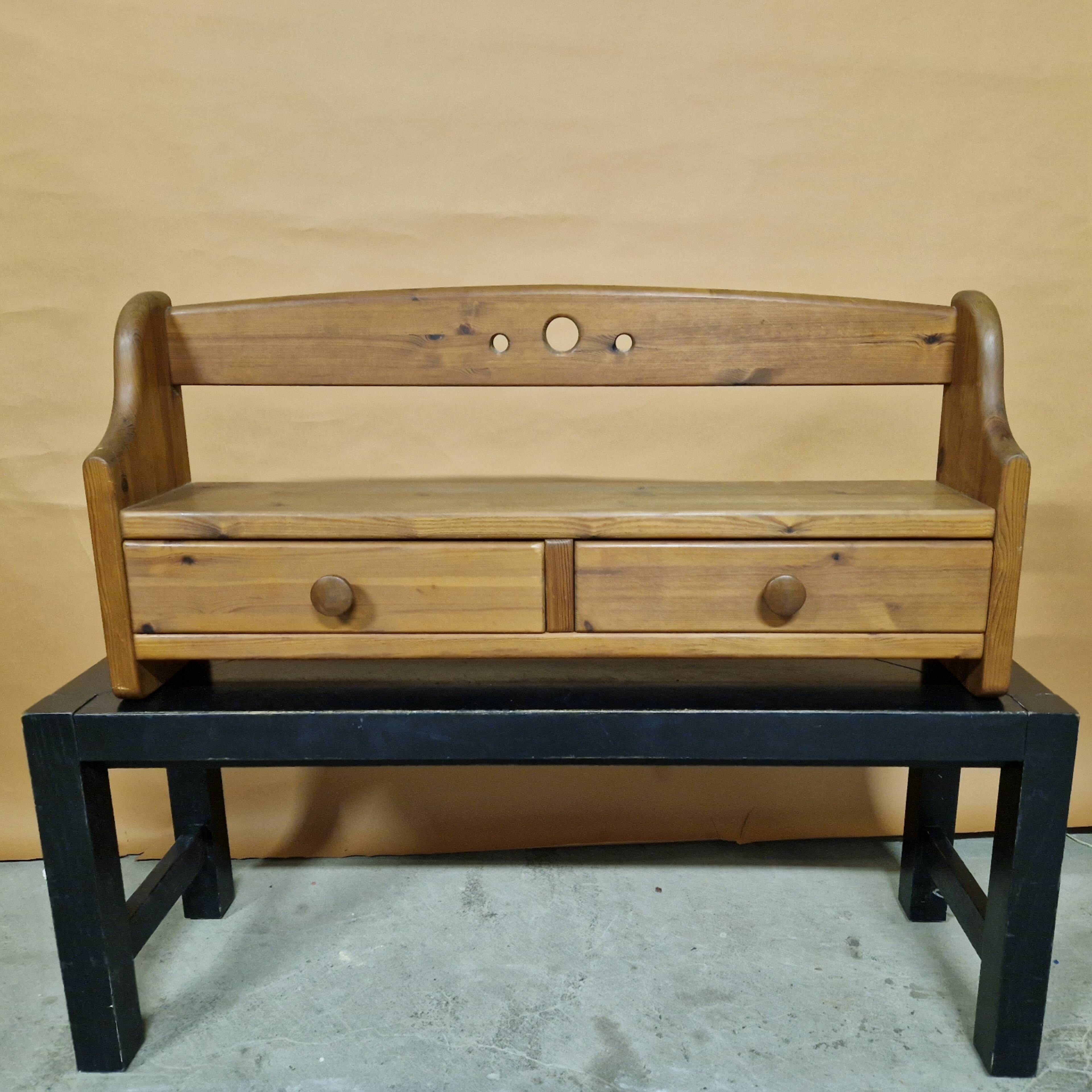 Brutalist solid pine wall mounted cabinet, Germany 1970s