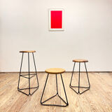 Bar stool in steel and oak