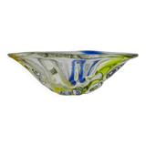 Large Murano Glass Bowl in Clear with Blue & Yellow Swirls – Oval Vintage Italian Design (1970s)