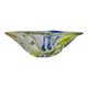 Grand bol en verre de Murano transparent avec des tourbillons bleus et jaunes – design vintage italien ovale (années 1970)