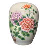 Round vase in earthenware polychrome decoration peonies XXth