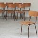 Set of 6 Czech school chairs in metal and wood, Kovona bistro style.